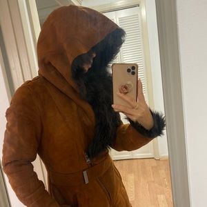 Real Shearling leather & fur Coat Sz S